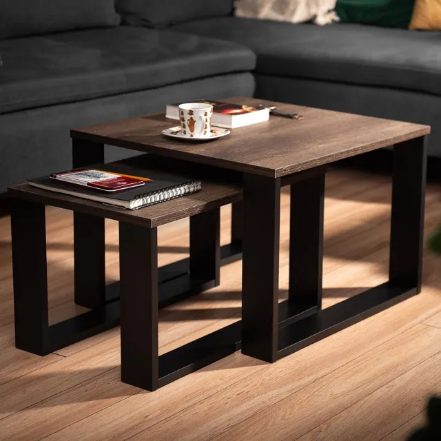 Duraxl Salontafel set 2-delig - 37/42 x 30/50 cm - Zwart en naturel
