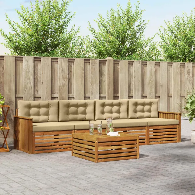 vidaXL Buiten bankenset 5 st 4-zits Natuurlijk en Beige