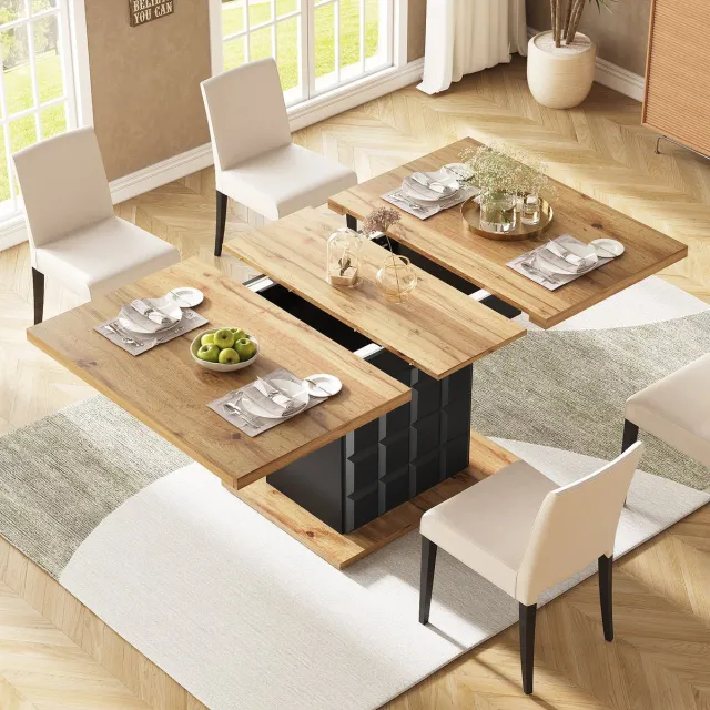 DESMIU Uitschuifbare Eettafel - Praktische Opbergruimte En Stevige Constructie - Voor Keuken En Woonkamer - MDF - Zwart - 110x80x75 Cm
