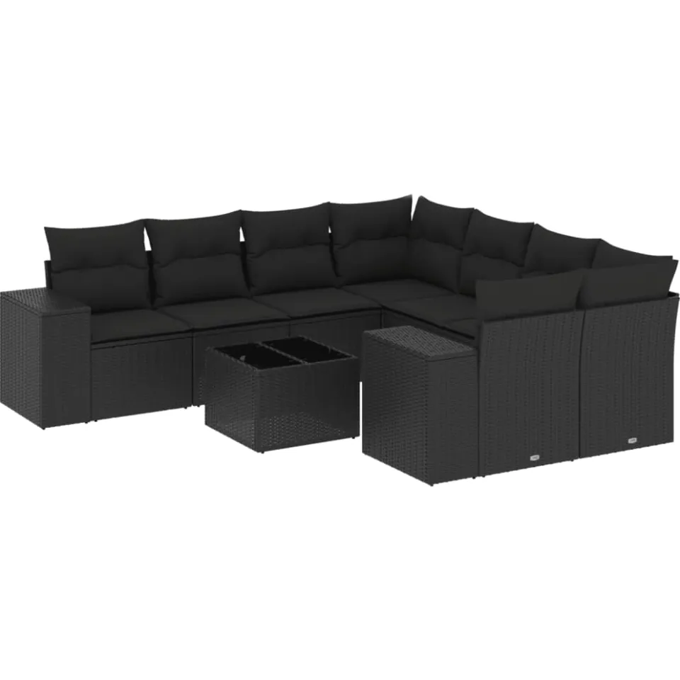 vidaXL 9-delige Loungeset met kussens poly rattan zwart