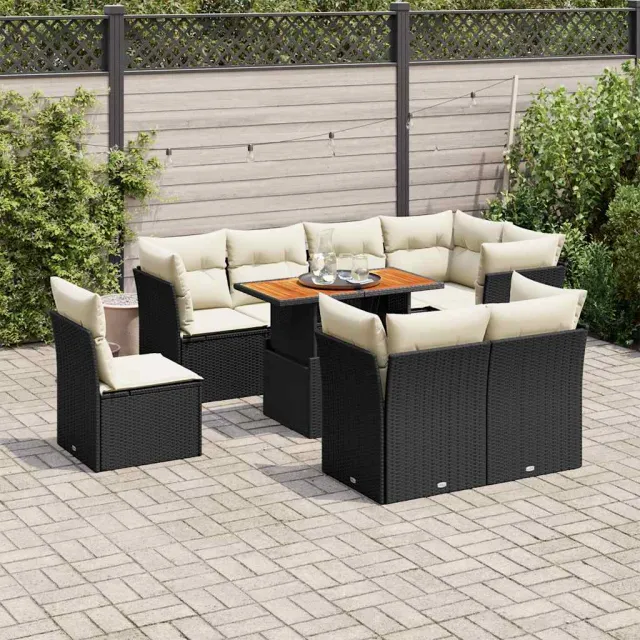 vidaXL 9-delige Loungeset met kussens poly rattan zwart, foto 2