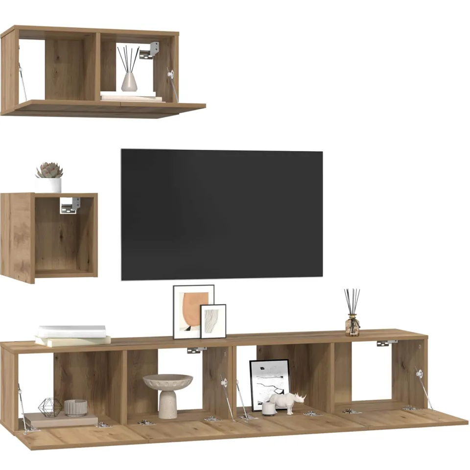 vidaXL Tv-meubelset 3 st Artisan Eiken Bewerkt hout, foto 3