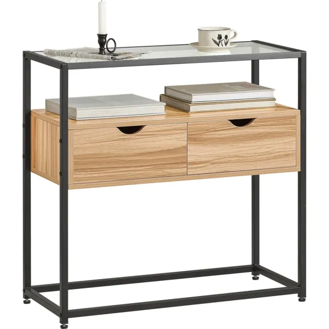 MARA Consoletafel - Sidetable - Bijzettafel - MDF - Glas - Bruin - Zwart - 81 x 35 x 78 cm Beige
