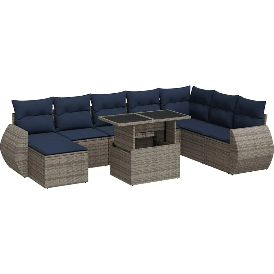 vidaXL 9-delige Loungeset met kussens poly rattan acacia grijs, foto 3