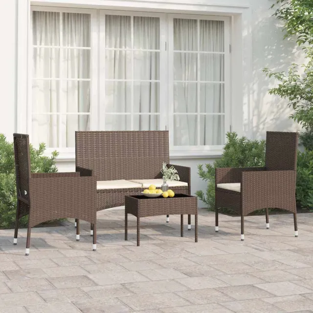 vidaXL 4-delige Loungeset met kussens poly rattan bruin, foto 2