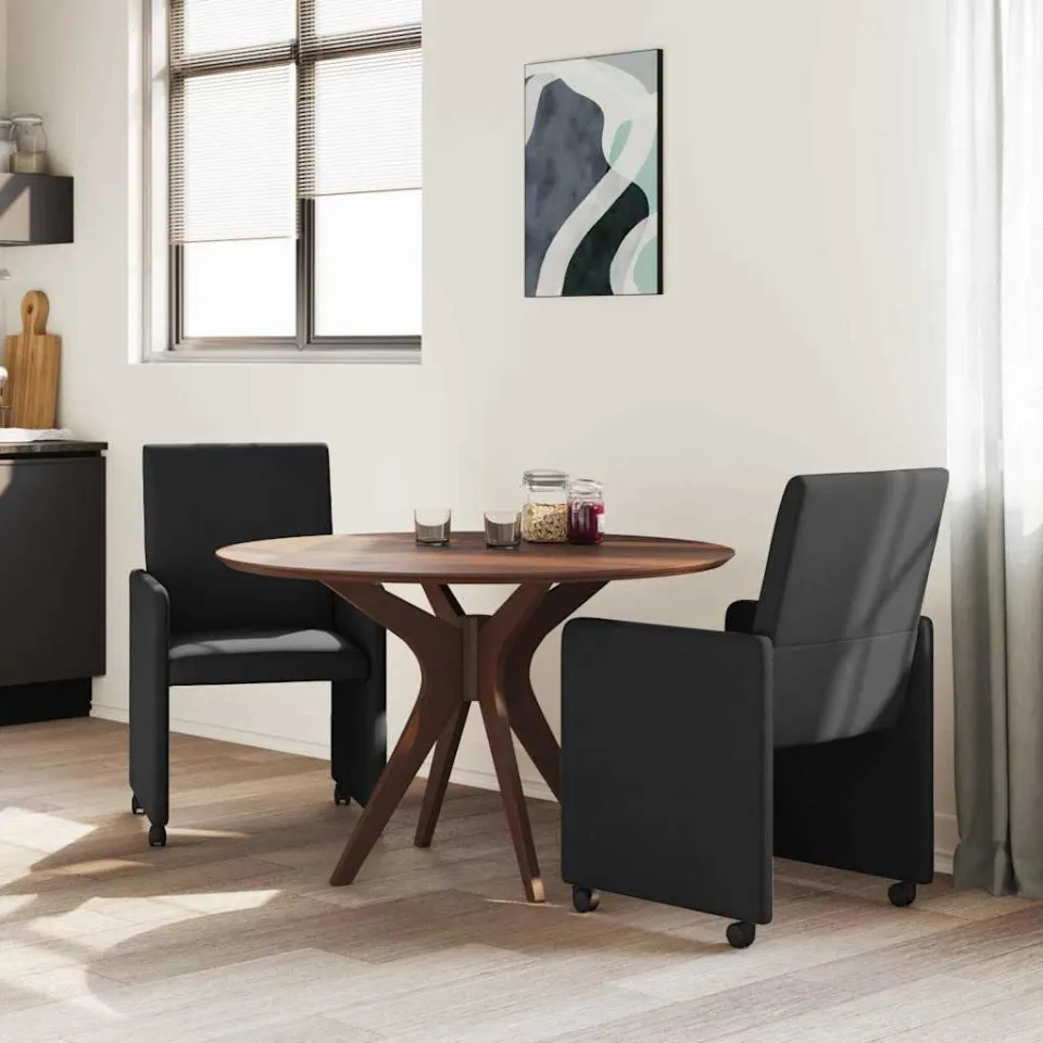 vidaXL Eetkamerstoelen met Wieltjes 2 st Stof Zwart 57 x 66 x 94 cm, foto 3