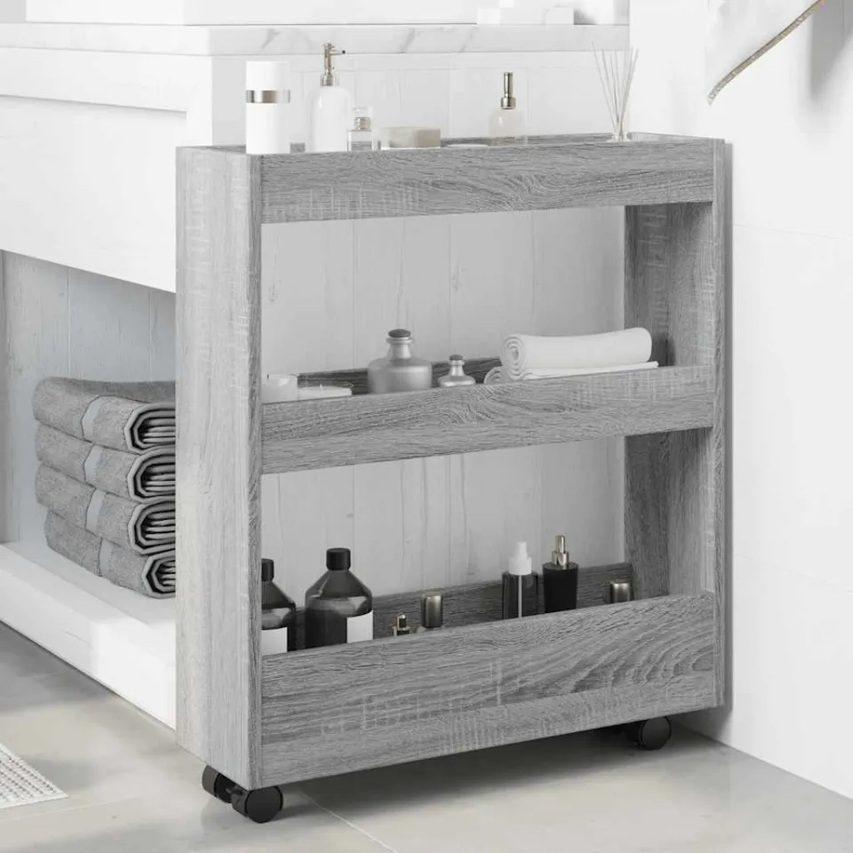 vidaXL Opbergtrolley smal 3-laags bewerkt hout grijs sonoma eiken, foto 3