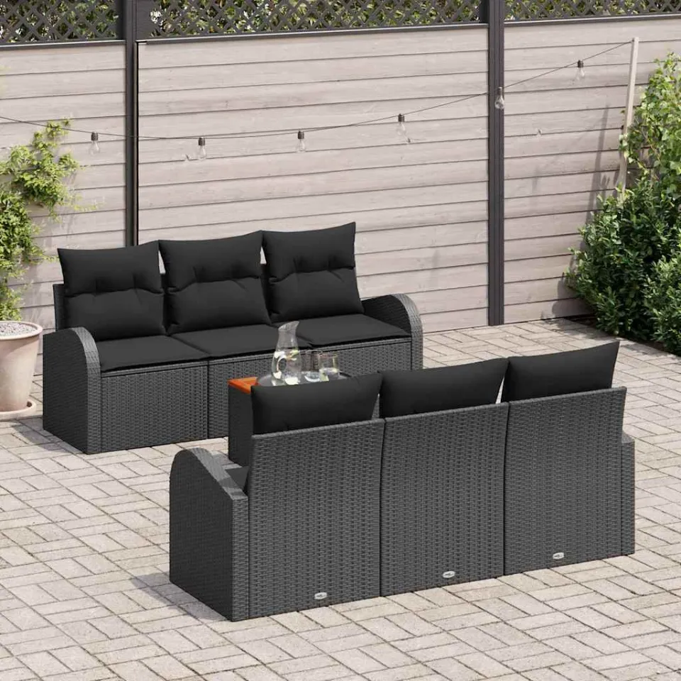 vidaXL Tuinbankenset 7 st Zwart poly rattan, foto 3