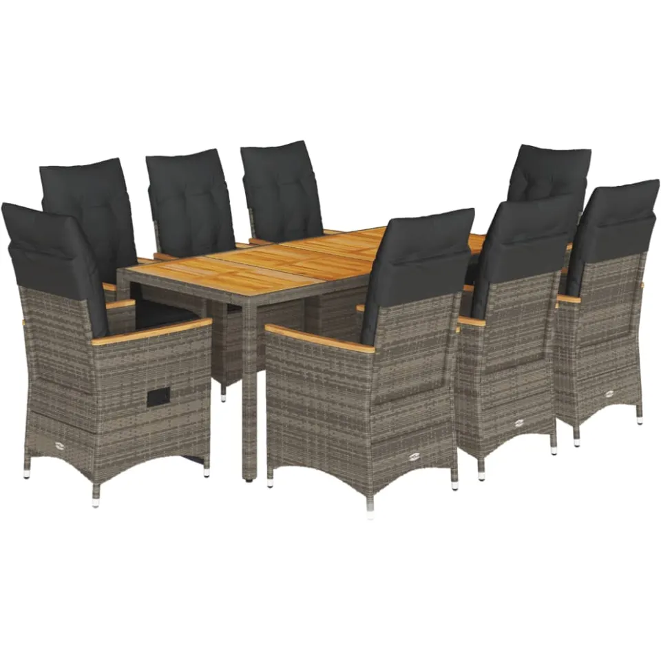 vidaXL 9-delige Tuinset met kussens poly rattan grijs, foto 3