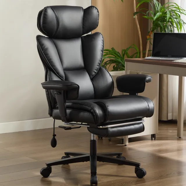 FloraGrace Gamingstoel 67 Cm - Ergonomisch Met Voetsteun, Lendensteun En Verstelbare Hoofdsteun - Voor Thuiswerk En Gamen - Kunstleer - Zwart