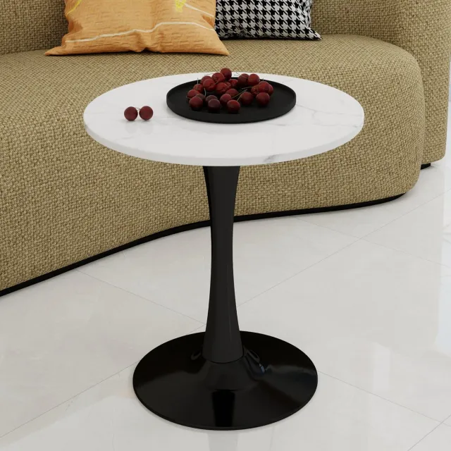 DESMIU Salontafel - Moderne Ronde Bijzettafel Met Minimalistisch Design - Voor Woonkamer En Eetkamer - Kunstmarmer - Zwart Wit - 70 Cm