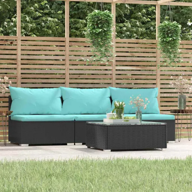 vidaXL 4-delige Loungeset met kussens poly rattan zwart, foto 2
