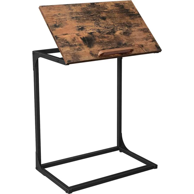 Vasagle Bijzettafel, laptoptafel met verstelbaar oppervlak, 55 x 35 x 66 cm, banktafel, bureau, slaapkamer, woonkamer, eenvoudige constructie, stalen frame, industriële stijl, vintage bruin-zwart LNT057B01 Zwart/Bruin