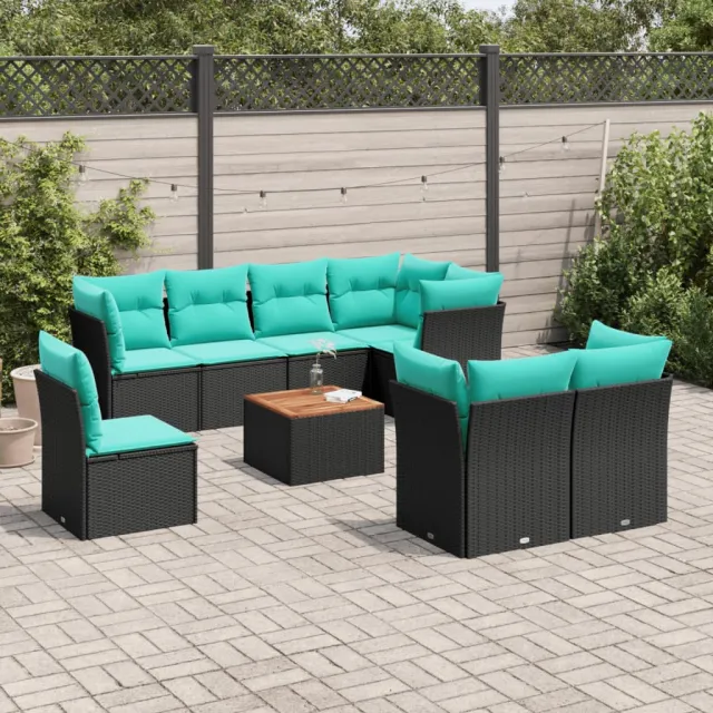 vidaXL 9-delige Loungeset met kussens poly rattan zwart, foto 2