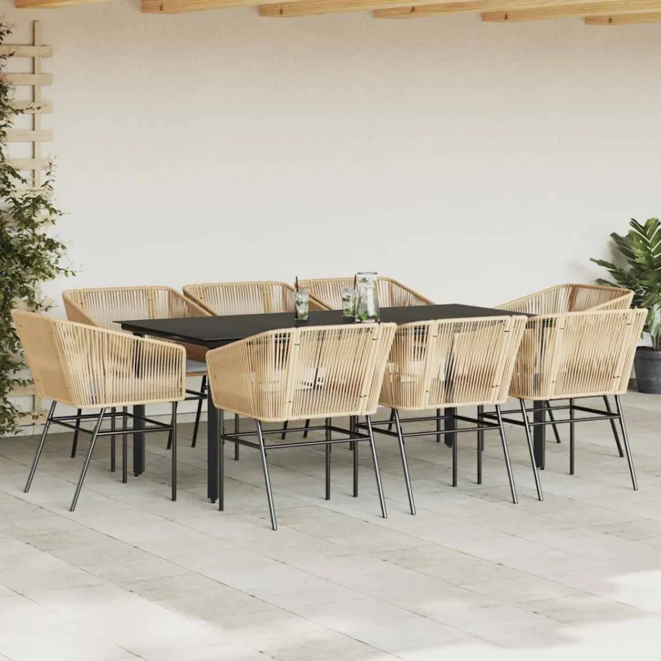 vidaXL 9-delige Tuinset met kussens poly rattan glas bruin, foto 2