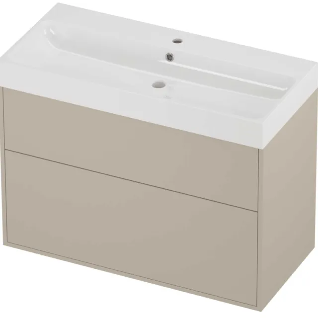 Proline Podium Badmeubelset Polystone Loft 1 Kraangat 100x46x75 cm Glans Wit Soft Linen Beige