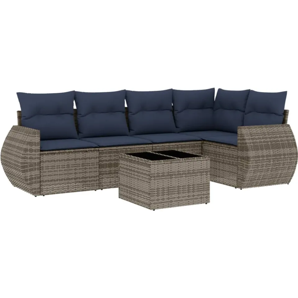 vidaXL 6-delige tuinbankset met kussens, grijs polyrotan, foto 3