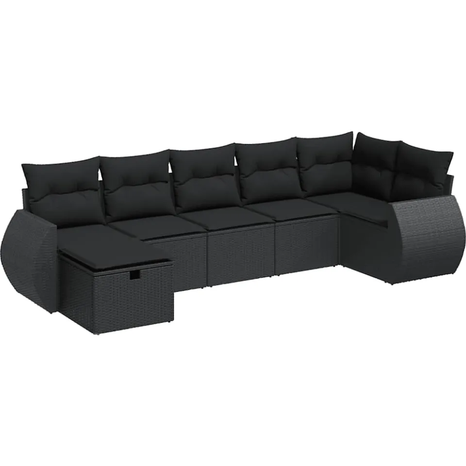 vidaXL 7-delige Loungeset met kussens poly rattan zwart, foto 3