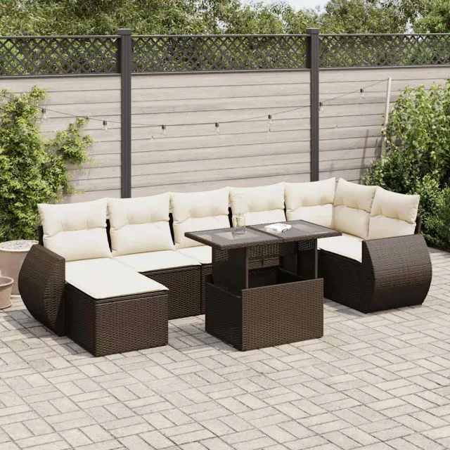 vidaXL 8-delige Loungeset met kussens poly rattan bruin, foto 2