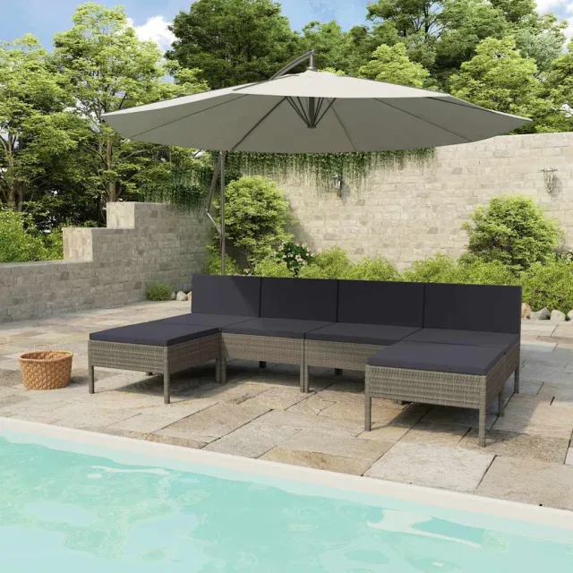 vidaXL 6-delige Loungeset met kussens poly rattan grijs, foto 2