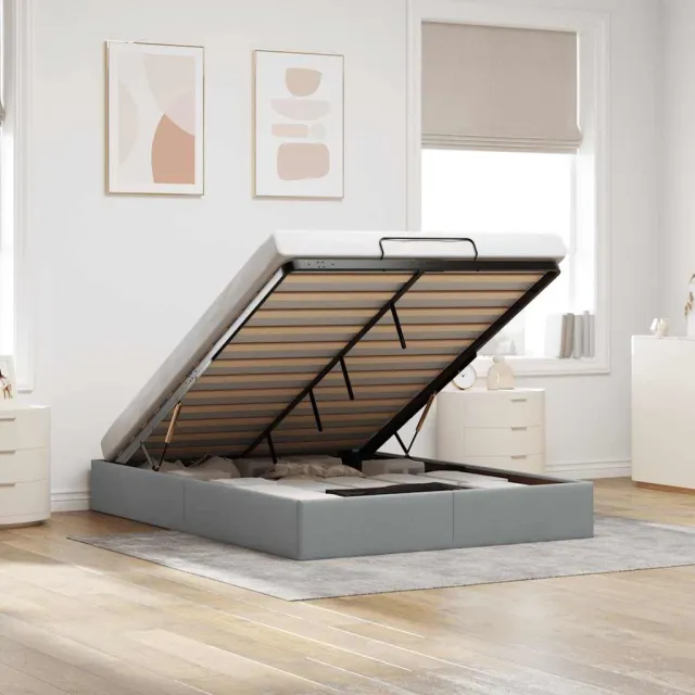 vidaXL Bedframe zonder matras 140x190 cm stof lichtgrijs grijs