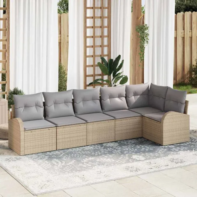 vidaXL Tuinbankenset 6 st Beige en Licht Grijs poly rattan, foto 2