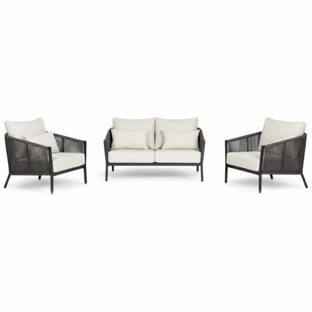 Belito Tuinmeubelen Aluminium Stoel-Bank Loungeset - Rope - Belito® Ouddorp - All-Weather - Nr.6 Grey