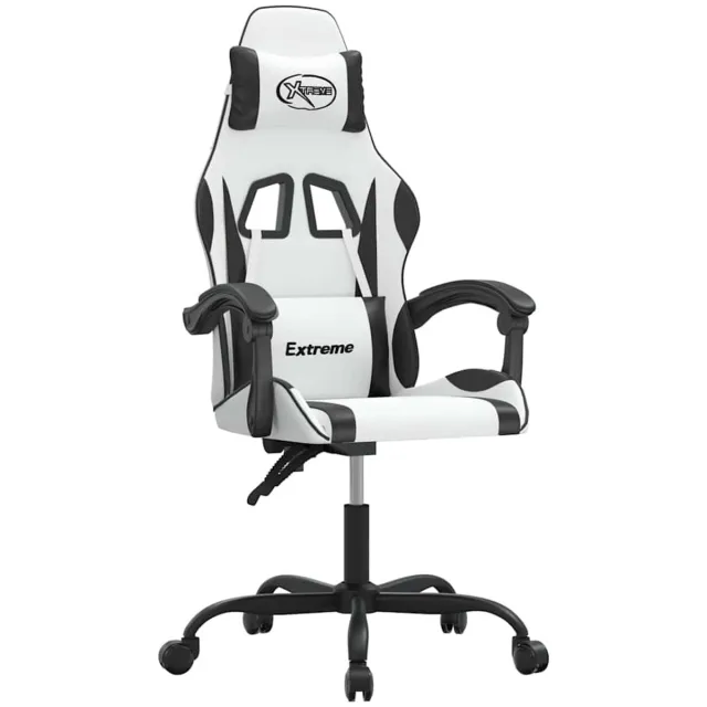 vidaXL Gamestoel - draaibaar - kunstleer - wit - en - zwart wit en zwart
