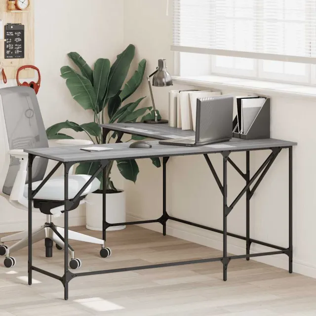 vidaXL Bureau 149x149x75 cm bewerkt hout grijs sonoma eikenkleurig, foto 2