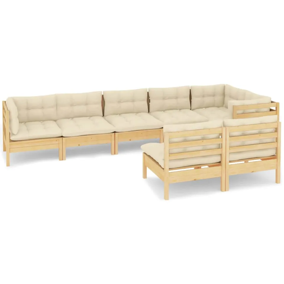 vidaXL 8-delige Loungeset met crèmekleurige kussens massief grenenhout, foto 3