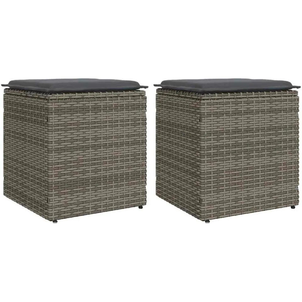 vidaXL Tuinkrukken met kussens 2 st 40x40x43 cm poly rattan grijs