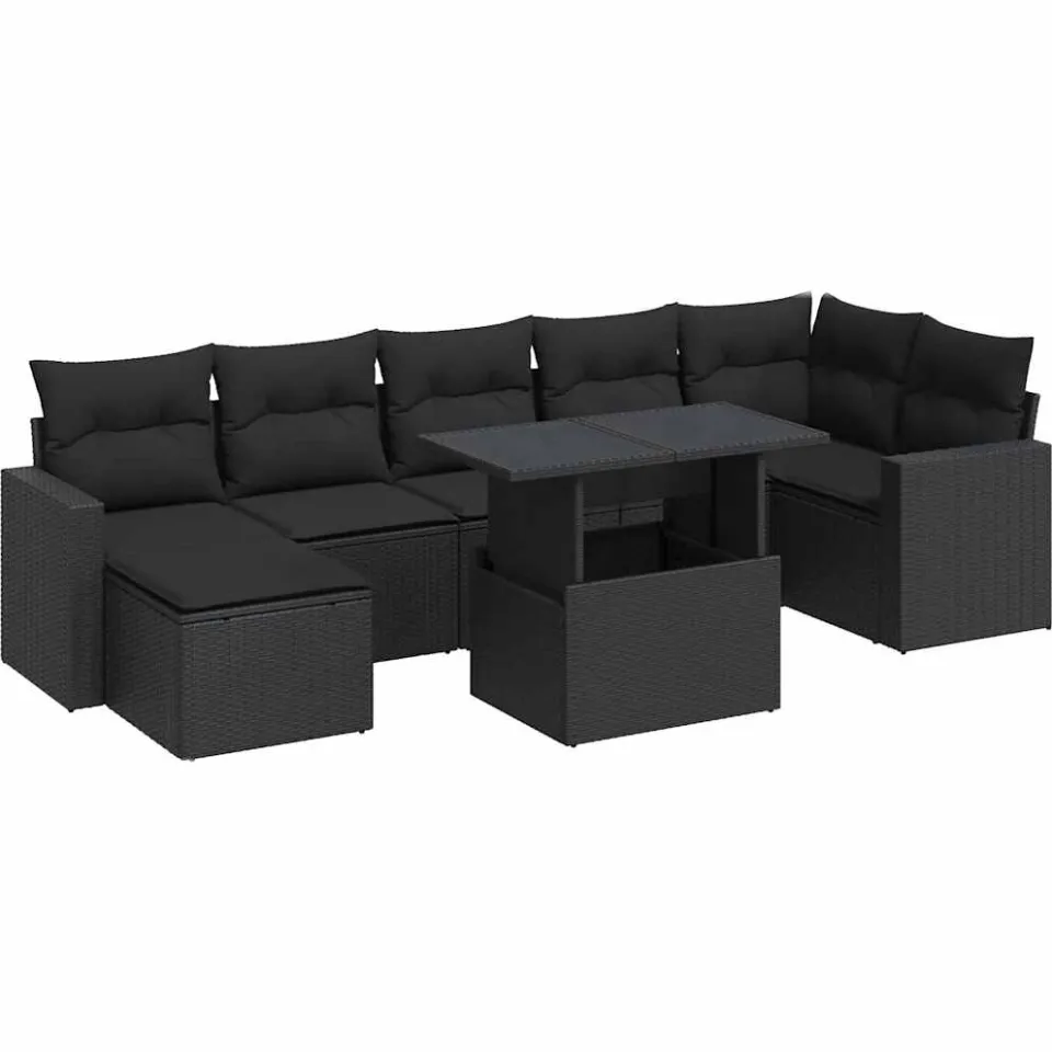 vidaXL 8-delige Loungeset met kussens poly rattan zwart, foto 3