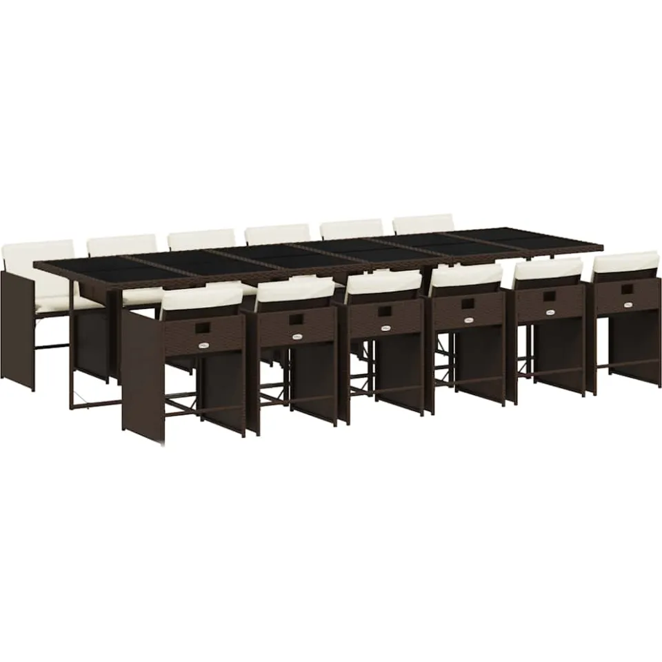 vidaXL 13-delige Tuinset met kussens poly rattan bruin