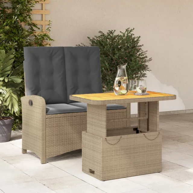 vidaXL 2-delige Tuinset met kussens poly rattan beige, foto 2