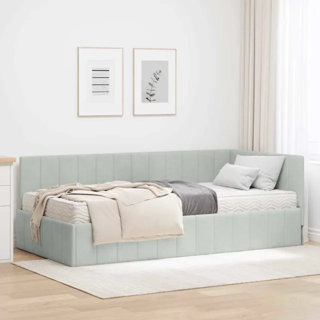 vidaXL Hoekbedframe met Matras 2 st Lichtgrijs 100 x 200 cm Fluweel