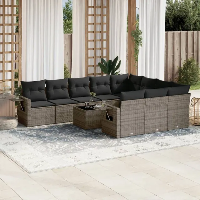 vidaXL 11-delige Loungeset met kussens poly rattan grijs, foto 2