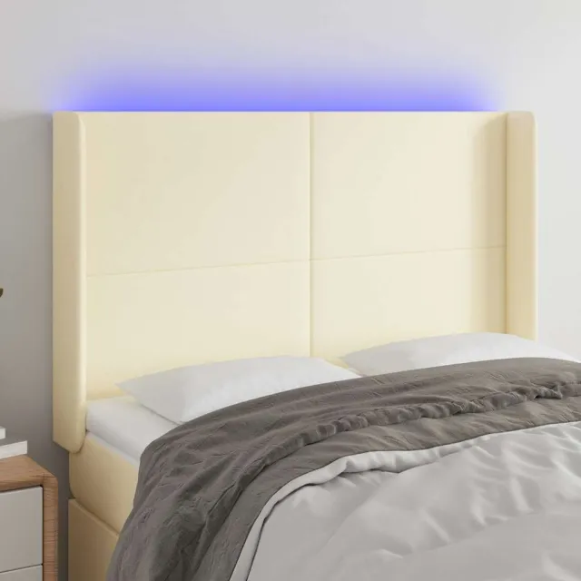 vidaXL Hoofdbord LED 147x16x118/128 cm kunstleer crèmekleurig