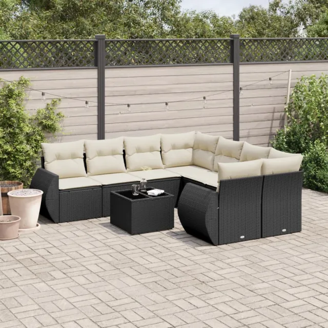 vidaXL 9-delige Loungeset met kussens poly rattan zwart, foto 2