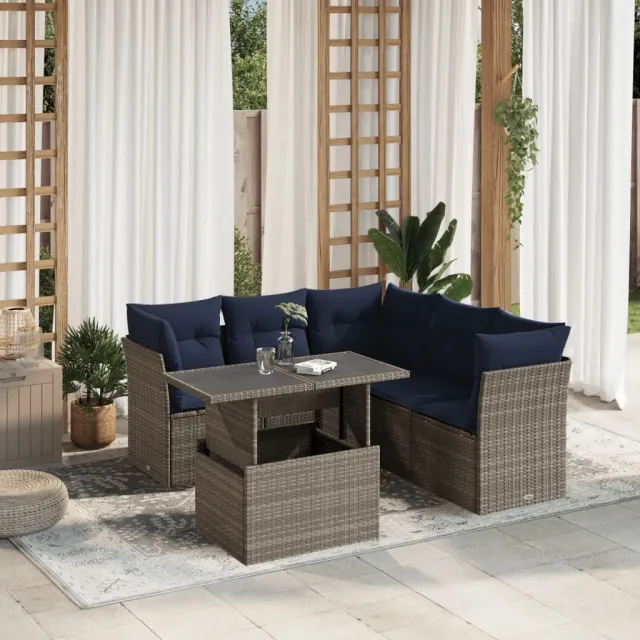 vidaXL 6-delige tuinbankset met kussens, grijs polyrotan, foto 2
