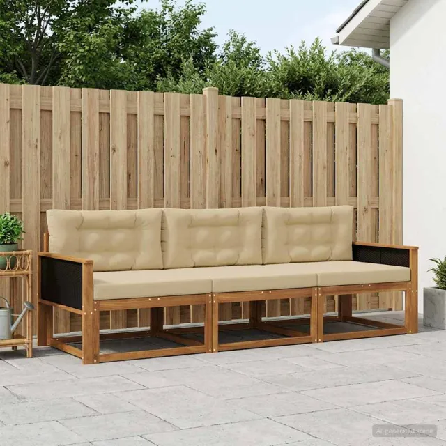 vidaXL Buiten bankenset 3 st 3-zits Natuurlijk en Beige