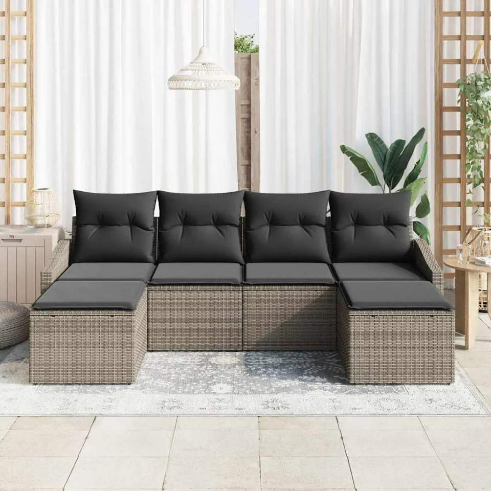 vidaXL Tuin Eetset 6 st Grijs poly rattan, foto 3
