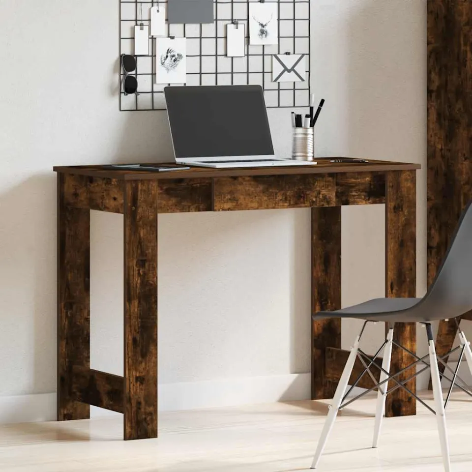vidaXL Bureau 100x45x75 cm bewerkt hout gerookt eikenkleurig, foto 3