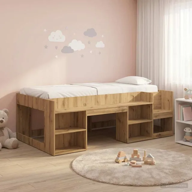 vidaXL Jeugd bedframe met opbergruimte Artisanaal eiken 100 x 200 cm Bruin