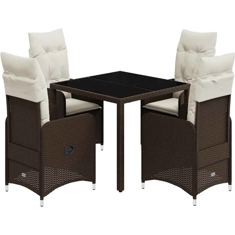 vidaXL 5-delige Bistroset met kussens poly rattan bruin, foto 3