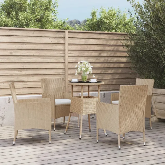 vidaXL 5-delige Bistroset met kussens poly rattan beige, foto 2