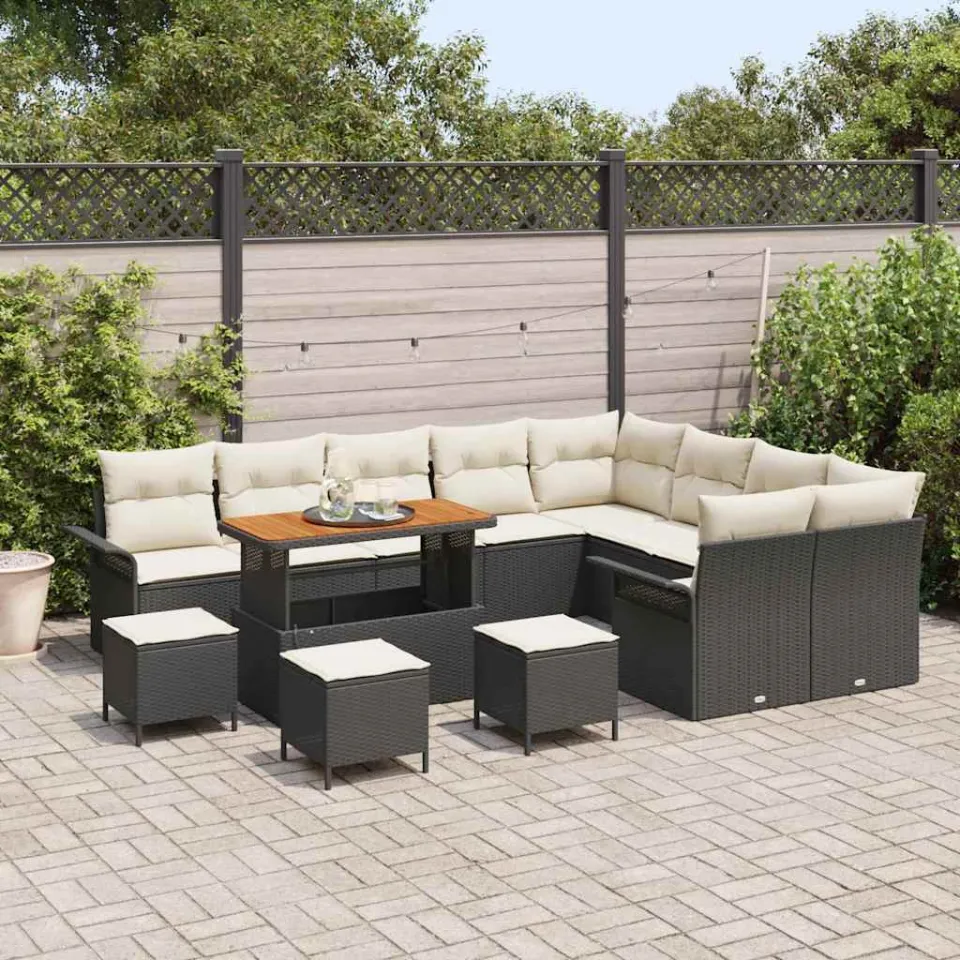 vidaXL Tuinbankenset 13 st Zwart poly rattan, foto 3