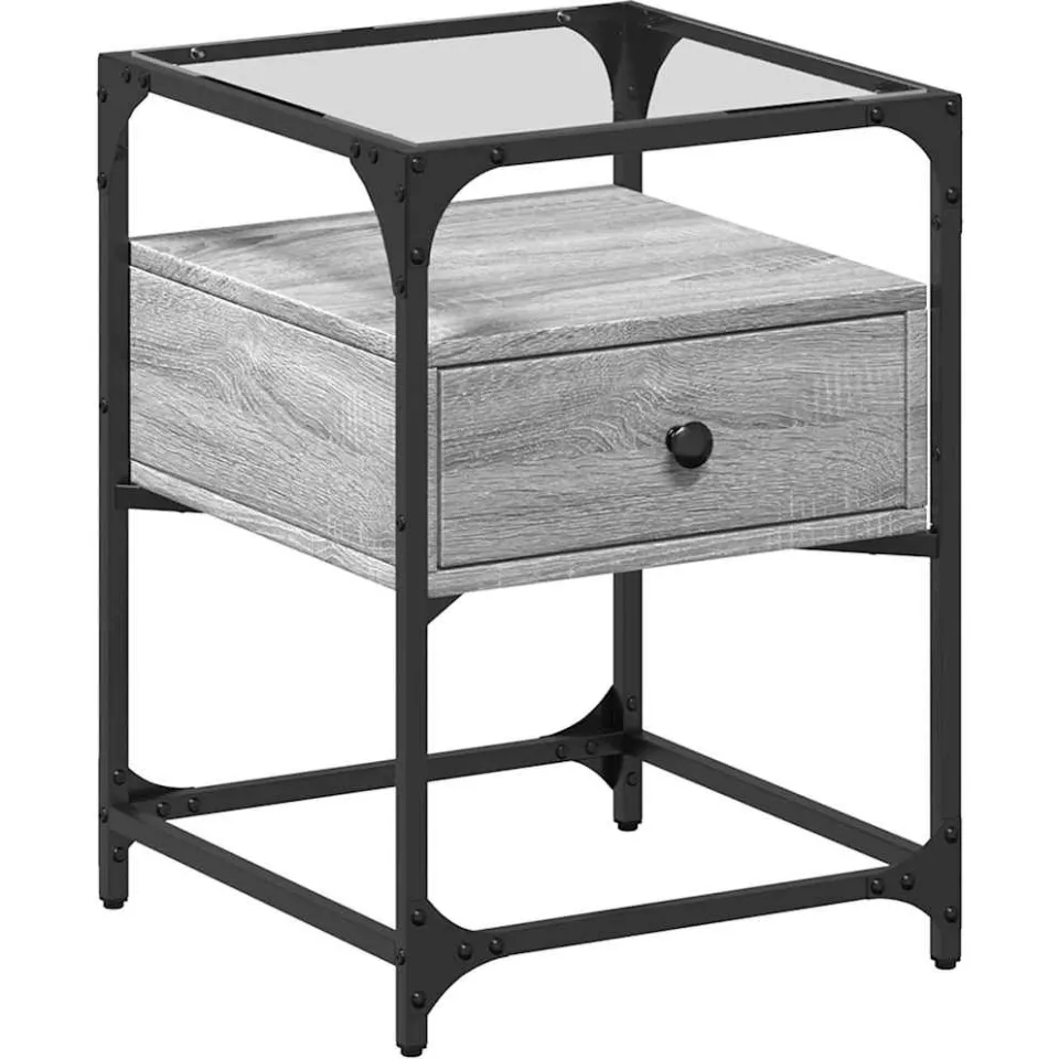 vidaXL Nachtkastjes 2 st 40x40x55 cm bewerkt hout grijs sonoma, foto 4