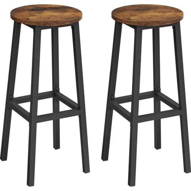 Azuru Barkruk - set van 2 barstoelen - Keukenstoelen met stevig stalen frame - Hoogte 65 cm - Eenvoudig te monteren - Industriële stijl - Hout - Metaal - Vintage Bruin - Zwart