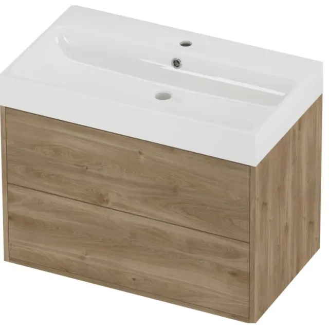 Proline Podium Badmeubelset Polystone Loft 1 Kraangat Voor Grepen 80x46x62 cm Glans Wit Cider Oak Eiken