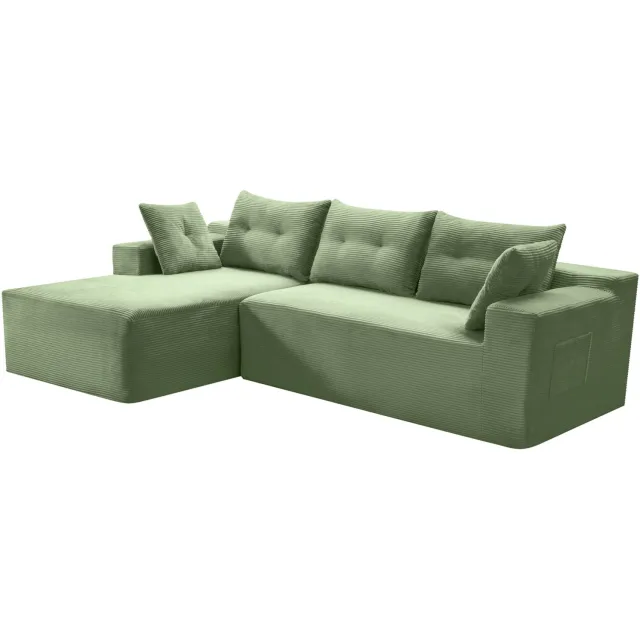 REDOM Modulaire hoekbank 256x161 cm - 4-zits met diepe zitting en zijvak - Groen